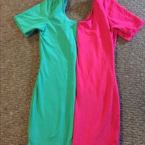 Hot Pink bodycon mini & turquoise bodycon mini